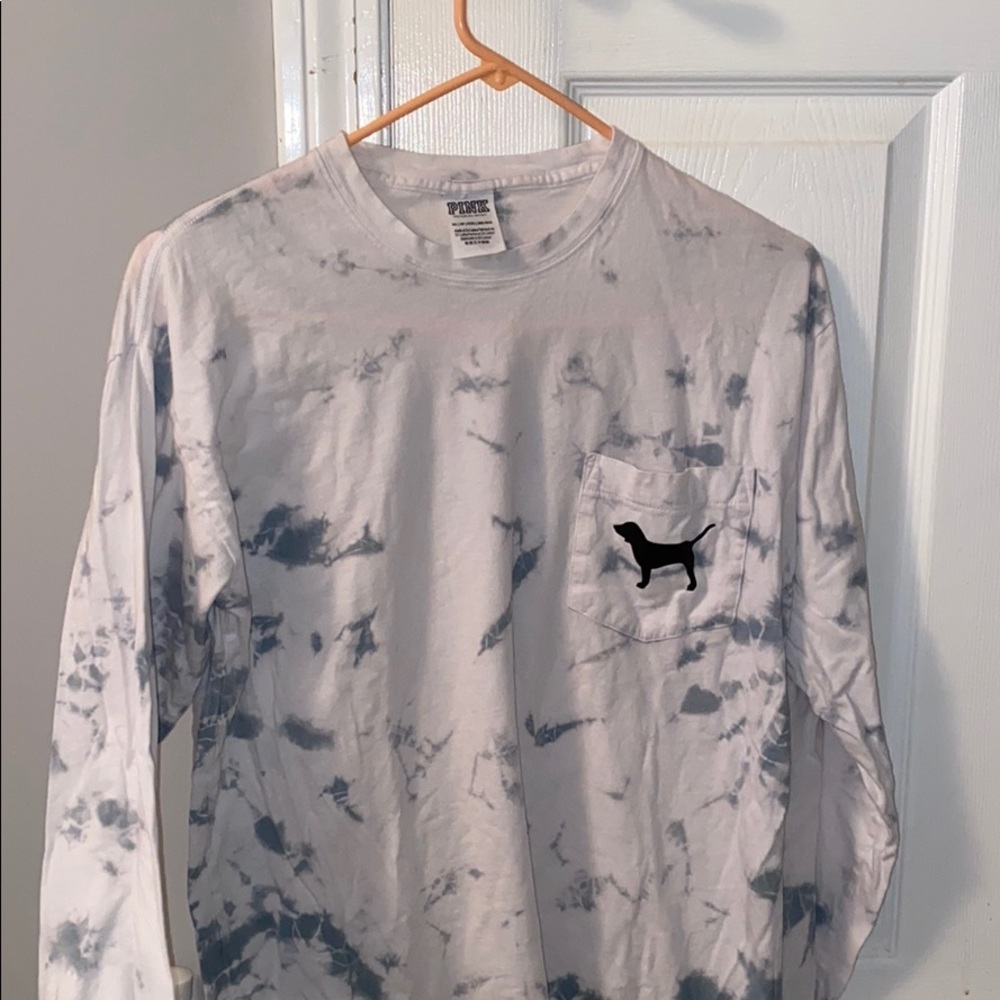 PINK grey and white long sleeve shirt